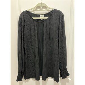 AVA VIV Pleat Top 3X Women’s Black Pull Over L/S Garter Elastic Sleeve Bottom